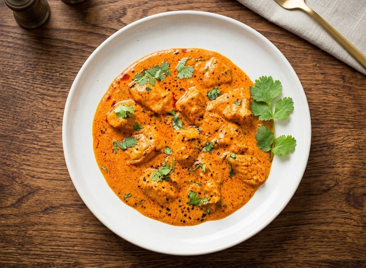 Butter Chicken (Murgh Makhani) — creamy tomato chicken curry at Saanjh 24-7 Restaurant Winnipeg