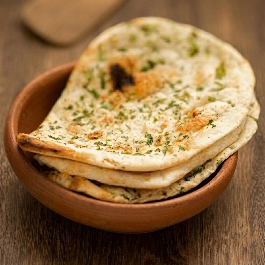 Fresh Garlic Naan at Saanjh 24-7 Restaurant in Winnipeg, MB